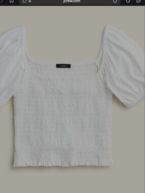 J. Crew White Smocked Puff-Sleeve Crop Top - Square Neck